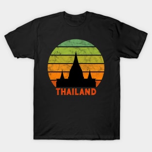 Thailand Temple Silhouette On A Rainbow Of Sunset Colors T-Shirt